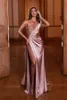 Sexiga High Split Prom -klänningar Illusion Top One Shoulder Pärlor Satin Long Evening Formal Party Gowns Vestidos de Fiesta Celebrity Wears BC11982