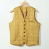 Men's Vests Suit Vest Yellow Plaid Tweed V Neck Single Breasted Grey Slim Fit Business Waistcoat For Groom Costumes Men Clothing 2022 Kare22