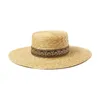 Chapéus largos de palha de trigo chapéu de sol adulto bordado de bordado decorativo tampo plano de topo de tiro de praia Capswide