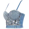 Bustiery gorsets seksowne dżinsowe dżinsowe dżinsowe stanik dżinsowe kobiety 2022 Tank Top Jean Corset Crystal Regulowany klub cami uprawy p800bustiers