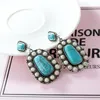 Boucles d'oreilles Vintage blanc petite perle carré pierre longue boucle d'oreille ethnique naturel bleu Turquoises balancent pour les femmes mode Boho bijoux 85637822