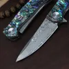 R4020 Zakmes 76 Lagen VG10 Damascus Staal Blade Blauw Abalone Shell Handvat Kogellager Flipper Snelle Open Messen