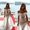 2022 Paillettes scintillanti Abiti da sposa a sirena con spalle scoperte Abito da sposa Increspature in rilievo Sweep Train Summer Beach Plus Size Vestido De Novia BC10977 B0809