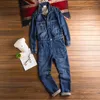 Men's Jeans Spring And Autumn Overalls Men's Denim Jumpsuits Long Sleeve Lapel Loose Blue Cargo Pants Fashion Workwear TrousersMen's