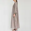 Mode muslim kimono abayas slät silkeslen elegant ren färg lång muslim klänning kvinnor blygsamma ytterkläder kläder EID robes F2932
