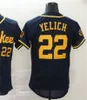22 Christian Yelich Baseball Blank 2022 스티치 유니폼 남성 여성 청소년 크기 S- XXXL