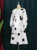 Plus Size Jurken Witte Polka Dot Jurk Dames Print Grote Boog Lantaarn Mouw Lente Elegante Mode Gewaad Verjaardag Feestavond Met Riem