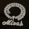 Brosse personnalisée Cursive glacé lettre pendentif nom collier Baguettes chaîne Micro pavé CZ personnalisé Hiphop bijoux