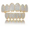 Hip Hop Grillz Luxus Glaring Zircon Micro Pave Dental Grills Mode Männer Frauen 18K vergoldet Zahnspange 2-teiliges Set