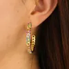 Hoop Huggie Gold Big Half Round Earring Etting Rainbow Colorful CZ Circle For Women Gorgeous Lady Charm Fashion Earringhoop3000486