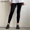 CHICLAZA Primavera Autunno Donna Vintage Nero Leggings elastici Casual a vita alta Pantaloni slim all-match di base Donna 220812