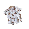 Conjuntos de roupas Crianças T-shirt de manga curta do verão meninos meninas urso imprimir saia infantil algodão cardigan + shorts roupas conjunto