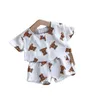 Conjuntos de roupas Crianças T-shirt de manga curta do verão meninos meninas urso imprimir saia infantil algodão cardigan + shorts roupas conjunto