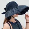 Wide Brim Hats Summer Women Bucket Hat UV Protection Big Beach Sun Empty Top Caps Bows Ladies Girls Panama CapsWideWide