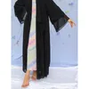 Ropa étnica Musulmán Color sólido Doble capa Gasa Tul Mujer Túnica Dubai Árabe Islam Abaya Caftan Marocain