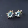 Lichtblauwe zirkoon zonnebloem diamanten oorbellen Studs dames mode sieraden accessoires vriendin Valentijnsdag verjaardagscadeau