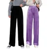 Automne droit velours femmes pantalon taille haute décontractée jambes larges noir violet lâche femme mode étudiant pantalon 220325