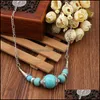 Pendant Necklaces Pendants Jewelry Womens Round Beads Tibetan Sier Turquoise Fashion Gift National Style Women Diy Necklace Drop Delivery