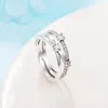 2022 New Mother's Day Rings Authentique 925 Sterling Silver Sparkling Triple Band Ring Fit Pandora Style Femmes Hommes Rose Couleur Bague Cadeau 199400C01 189400C01