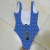 Costume da bagno intero in denim con lettere, costume da bagno da spiaggia senza schienale per le vacanze estive