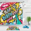 Shower Curtains Funny Birthday Graffiti Curtain With Mat Set Anime Bathroom Extra Long Waterproof Polyester Fabric For Kids Bathtub DecorSho