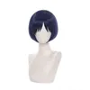 Genshin Impact Costplay Wigs Scaramouche 30 cm Blue Purple Black Calor resistente al calor sintético Anime Cosplay CAP + CAP de peluca Y220512