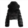 2022 Furry Cropped Faux Fur Coats and Jackets Women Fluffy Top Coat with Hooded Winter Fur Jacket manteau femme