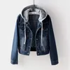 Lucyever Women Autumn Fashion Turn-down Collar Hooded Denim Jacket Plus Size Loose Casual Coat Woman Pocket Jean Outwear Mujer Women's Jacke