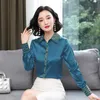 Vintage Embroidery Black Silk Shirt Women Designer Long Sleeve Button Front Blouses Top Office Ladies Turn-down Collar Casual Shirts Korean Style Fashion Tops