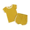 Été nouveau-né bébé garçons filles vêtements ensembles coton coton solide à manches courtes t-shirts à col o de shorts 2pcs