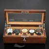 Boîtes à montres Boîte en bois à 5 grilles pour hommes avec plateau en verre Couleur marron Stockage verrouillable