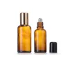 Amber Glass Roll On Bottles with Stainless Steel Roller Ball Black/Gold Cap for essential Oil Perfume Portable Refillable Size 5ml 10ml 15ml 20ml 30ml 50ml 100ml