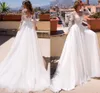 Bohemian Long Sleeve Wedding Dresses 2022 A Line Illusion Lace Appliques Scoop Bride Bridal Gowns Tulle Vestido De Noiva Robe Mariee