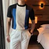 Men's T Shirts Silk Ice Short Sleeve T-shirt Men Round Neck Mixed Color Slim Fit Males Summer Fashion Thin Korean Style Casual Knitting Tops
