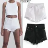 Sommar shorts kvinnor vit hög midja denim kvinnliga jeans mode frayed hems avslappnade svarta korta byxor kvinna 210519 w220322