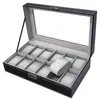 Cajas para relojes, caja de 12 rejillas de cuero PU, estuche protector interior gris, organizador equipado con un candado con palabra, joyería, regalo para mujer