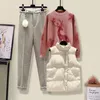 Mulheres duas peças calças mulheres 2022 inverno moda terno tracksuits feminino conjunto casual senhoras vestido de algodão casaco + suéter + lã três peças