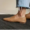 Sandaler Flat Shoes Woman Slip On Cowhide Outdoor Loafers Female Flats Round Toe Simple Style Handgjorda damer Storlek 40 -Sandaler