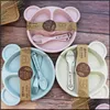 Cups Dishes Utensils 1Pack Baby Bamboo Tableware Bowlandspoon And Fork Feeding Food Cartoon Panda Kids Mxhome Dhbiq