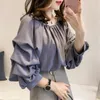 Camicette da donna Camicie Camicia da donna allentata stile coreano Camicetta a maniche lunghe con spalle scoperte in chiffon Elegante O Neck Blusas Mujer De Moda 2022Wome