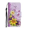 Cartoon Flip Wallet Étuis en cuir pour Samsung A33 A53 A13 A22 A12 S21FE S22 PLUS S20 Ultra Strap Fleur Papillon Chat Crâne Marbre Stand Couverture de Téléphone