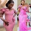 الحجم العربي بالإضافة إلى Aso Ebi Pink Mermaid فاخرة حفلات حفلة موسيقية الدانتيل المسائية المذهلة الحزب الرسمي الحزب الثاني استقبال عيد ميلاد اللباس فستان ZJ