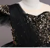 Abito da ballo nero oro Abiti da ragazza di fiori per matrimonio Vedi Thro Beaded Puffy Little Girls Pageant Dress paillettes Bambino First Commu5571578