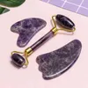 Amethyst Gouache Scraper Gua Sha Massage Tool Jade Roller Face Massager Lifting Anti-Wrinkle Beauty Skin Care Stone Set 220510