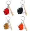 Baseball nyckelring remmar handväska hänge mobiltelefon trend 3d basket designer väskor charms docka bil nyckelringar handskar trä stick tre-stycken