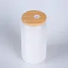 US Warehouse Sublimation Glass Glass Bamboo Lid Straw Diy Blanks Frosted Clear Can Shaped Tumblers Cup