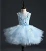 Vestidos de menina elegante tule tule renda infantil concurso de criança longa vestido de flor de flor para casamento e festa da primeira comunhão garotas