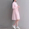 Vestidos casuales Otoño moda algodón vestido de lino 2022 manga larga bordado floral para mujeres casual