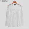 Top Summer Fashion Maglietta da uomo O-Collo T-shirt a maniche lunghe Party Nightclub T-shirt in mesh traspirante S-5XL INCERUN 220407