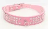 personalized Length Suede Skin Jeweled Rhinestones Pet Dog Collars Three Rows Sparkly Crystal Diamonds Studded Puppy Dog Collar8383523